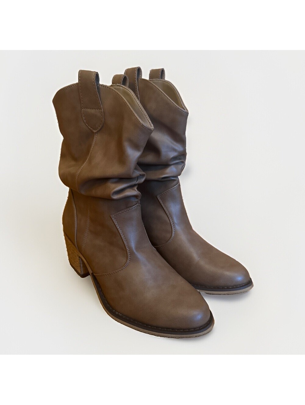 Dream Pairs Brown Ankle Slouch Boots Booties Block Heel Almond Toe Ladies 8.5